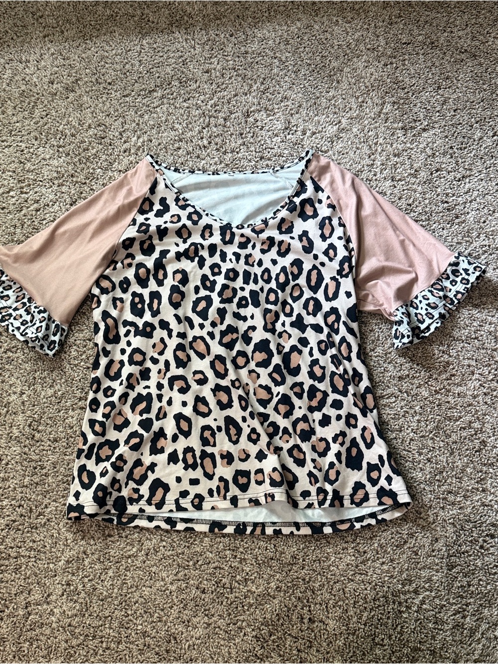 Leopard Print Raglan Top with Pink Sleeves